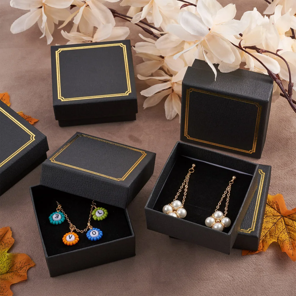 12pcs Rectangle Cardboard Jewelry Box for Ring Necklace Bracelet Earring Gift Packaging Boxes With Sponge Inside Jewelry Storage