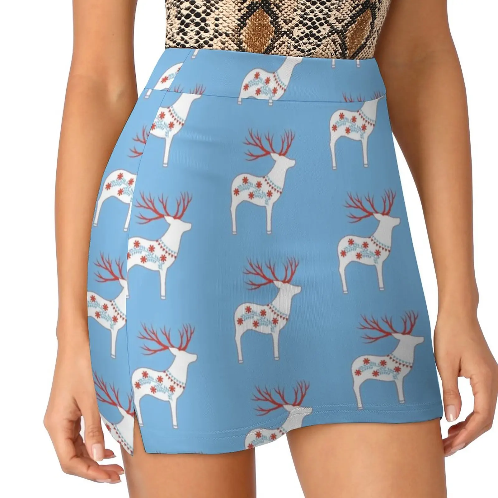 

Nordic Animal Print Skirt Christmas Reindeer Cute Mini Skirts Summer Streetwear High Waist Printed Oversized Casual A-line Skirt