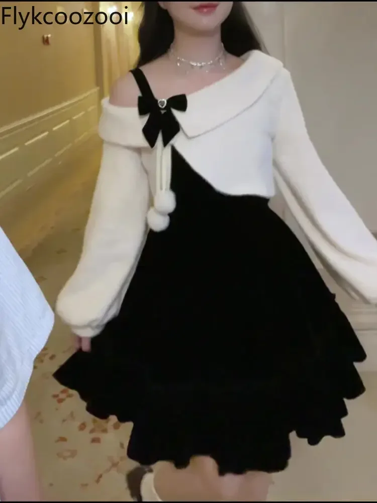 Conjunto Femenino элитное платье принцессы костюм для женщин осенне-зимняя шаль с бантом