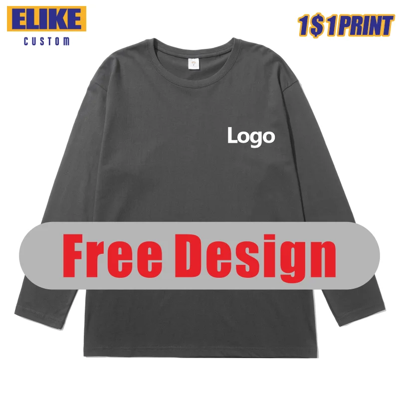 

ELIKE High-Quality Cotton Long Sleeve T Shirt Custom Logo Print Personal Design 13 Colors Men And Women Embroidery Tops 2022