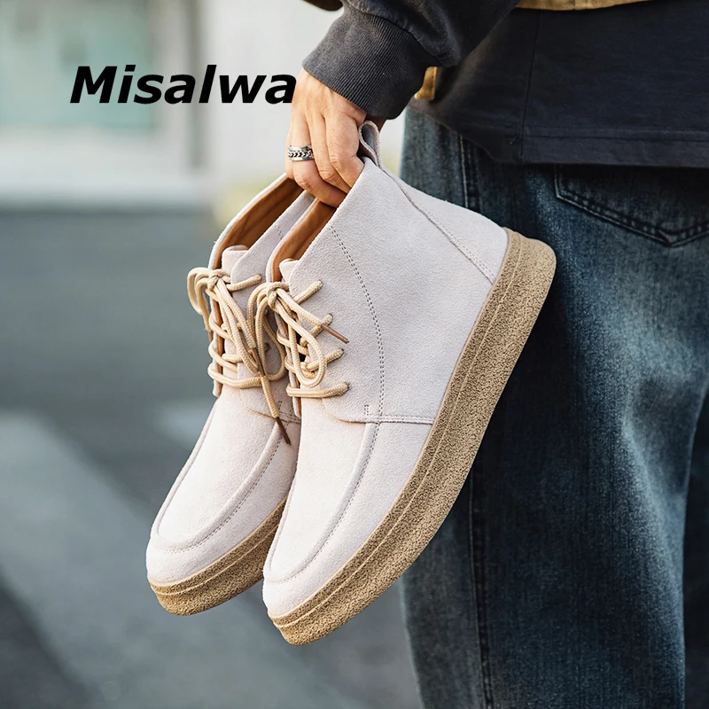 

Misalwa Beige Cow Suede Leather Boots Casual High Top Men's Shoes Vintage Work Boots Chelsea Autumn Botines Hombre