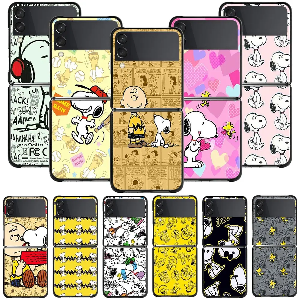 

Phone Case For Samsung Galaxy Z Flip 3 Zflip3 5G Hard PC Coque ZF3 zflip3 Shockproof Cover Folding Capa Snoopy Comic Stroke