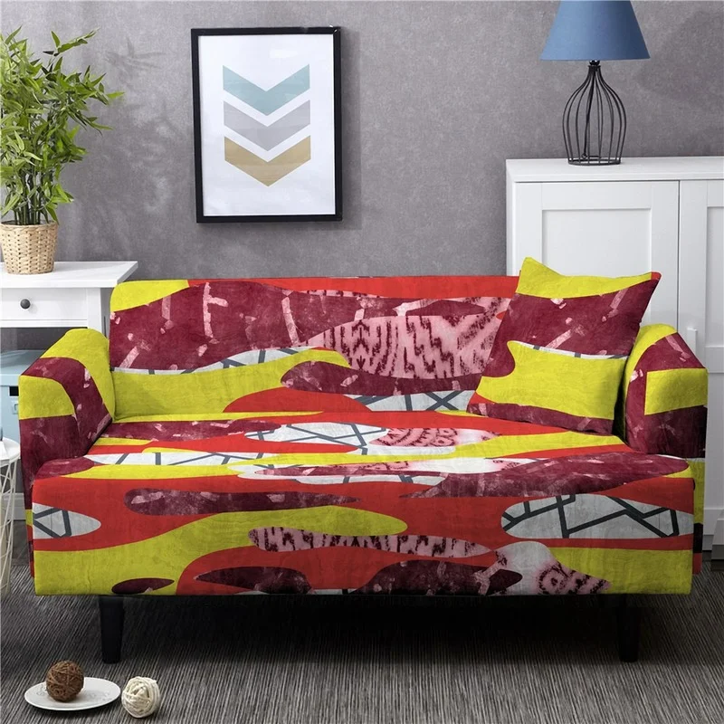 

Camouflage Print Stretch Sofa Cover Rustic Style All Inclusive Furniture Protector 3D Digital L Shape Sofa Recliner Covers