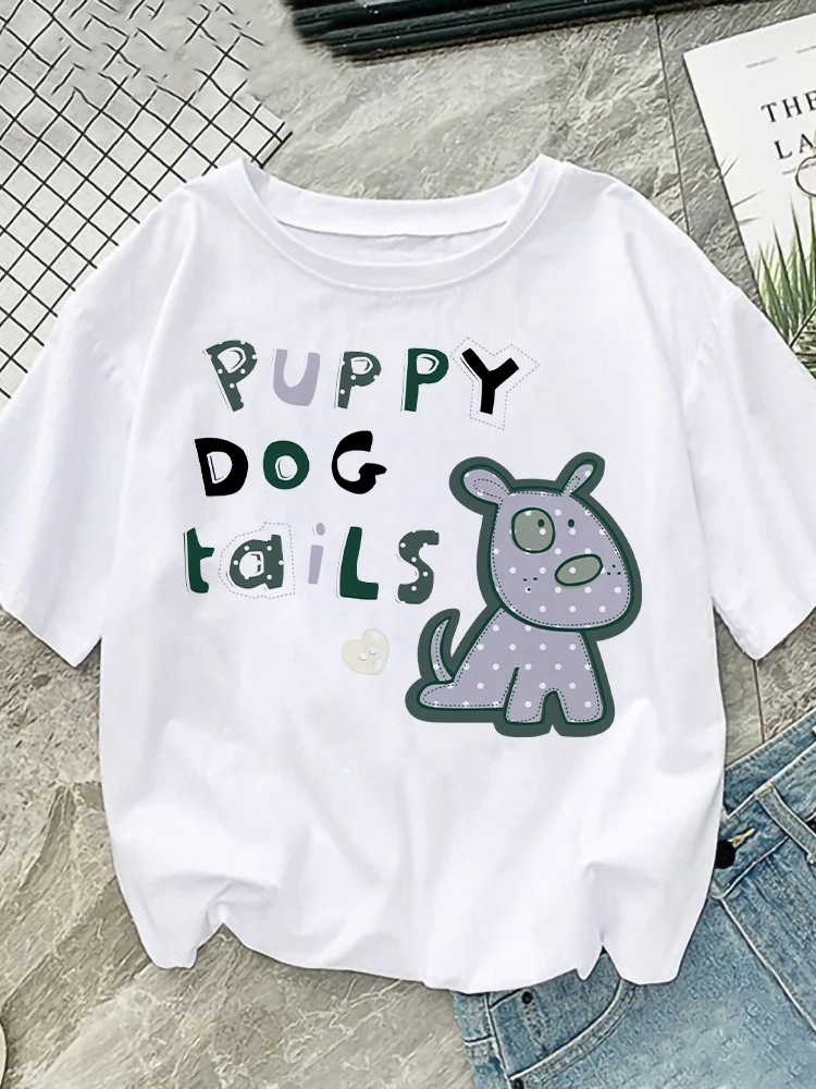 

Puppy dog tails Print Women Tee shirts Fashion 90s T-shirts Female Print Summer Clothes Short Sleeve Tshirt Top Graphic T-Shirt