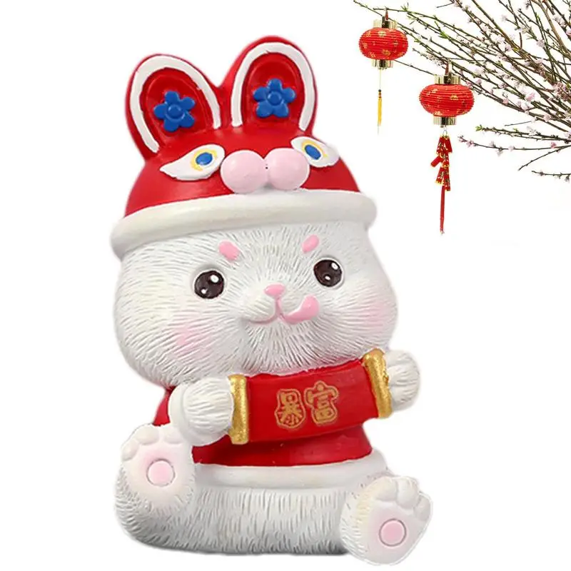 

Rabbit Figurine Chinese New Year Miniature Bunny Figurine Statue Resin Chinese Zodiac Year Rabbit Ornament For Good Fortune