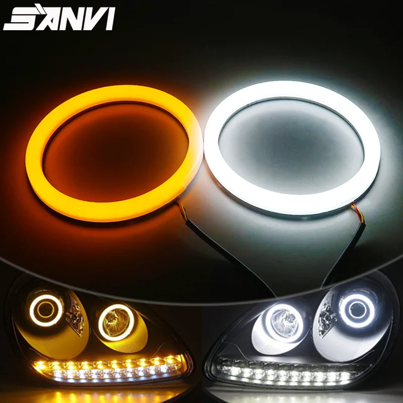 

SANVI Хлопковые светодиодные ангельские глазки, белые DRL, янтарный указатель поворота 70 мм, 80 мм, 90 мм, 100 мм, круглые кольца Halo, автомобильные аксессуары, универсальные