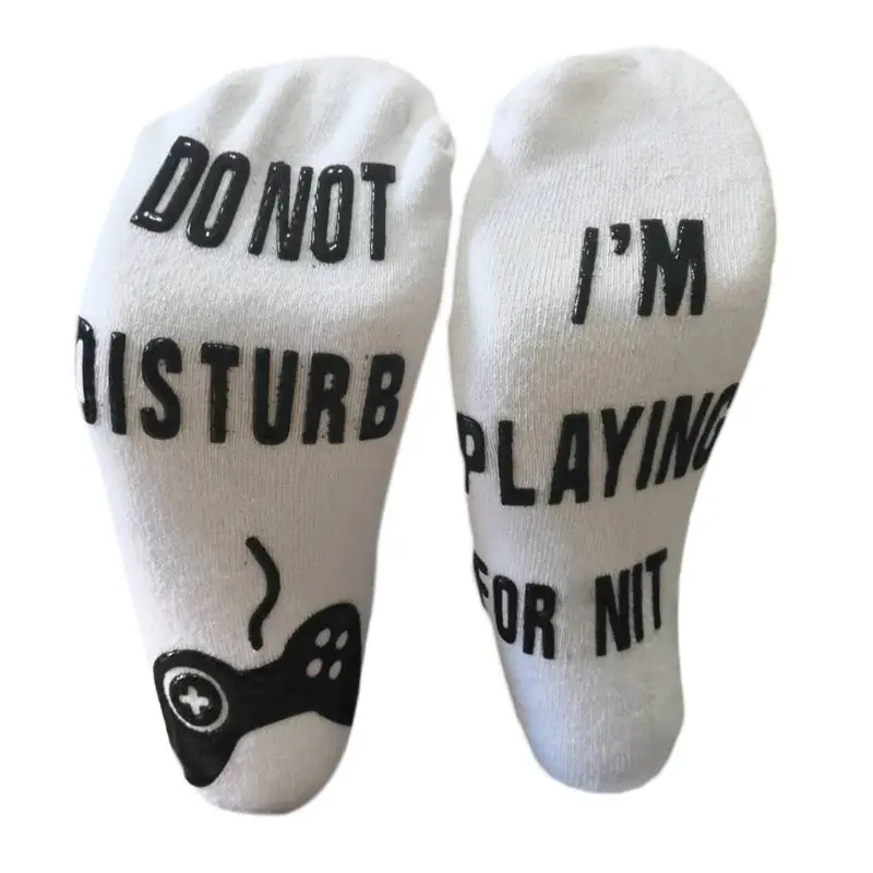 Women Men Unisex Novelty Funny Short Ankle Socks Cotton Anti Slip Rubber Letters Gamer Lovers