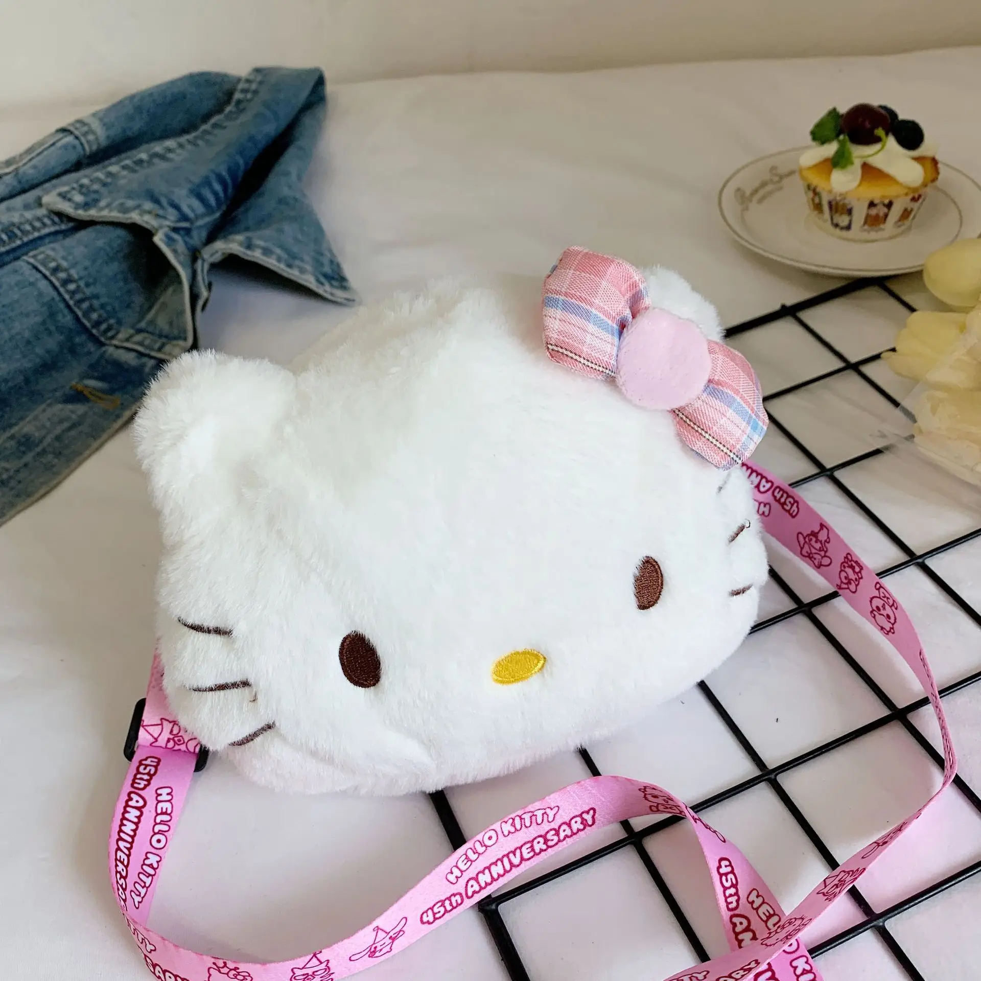 

Sanrio Kawaii Hellokitty Kitty плюшевая сумка через плечо белая симпатичная мультяшная аниме милая Наклонная Сумка через плечо детский подарок