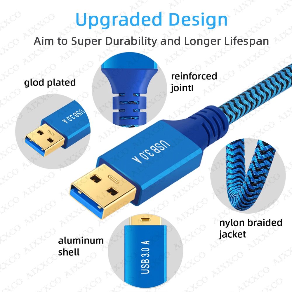 AIXXCO USB 3.0 — A штекер Кабель 2.0 совместимый с корпусами жесткого диска DVD-плеером