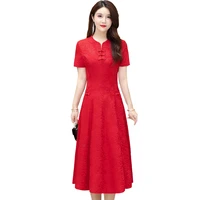 2022 cheongsam dress chinese jacquard short sleeve long mom cheongsams oriental style qi pao china spring summer