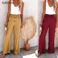summer pants oversized wide leg pants women vintage cotton linen fashion loose long trousers casual elastic high waist solid