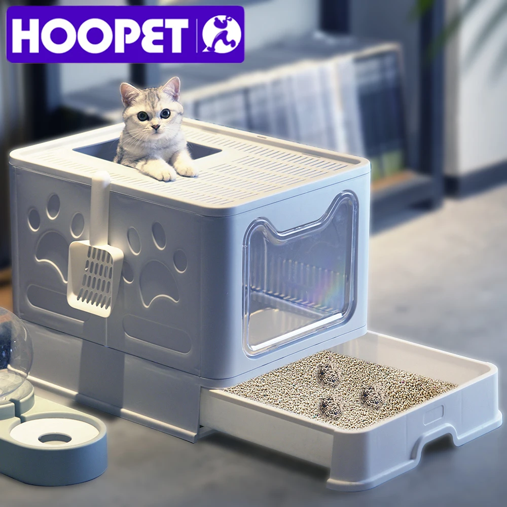

HOOPET Foldable Cat Litter Box with Lid Enclosed Cat Potty Top Entry Anti-Splashing Cat Toilet Fully Enclosed Pet Fold Bedpan
