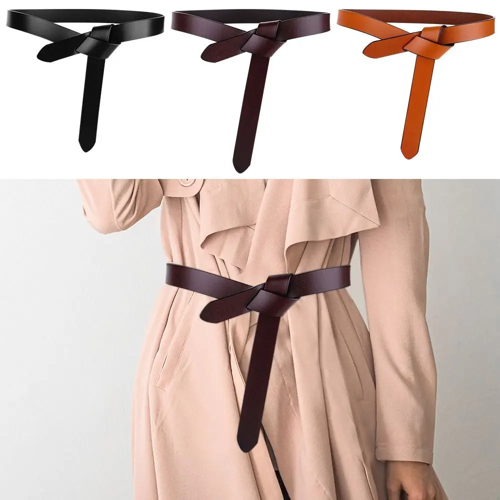 

Casual Ladies Skirt Dress Coat Leather Knotted Waistband Luxury Knot Wide Belts Corset Strap Band Cowskin Cummerbunds