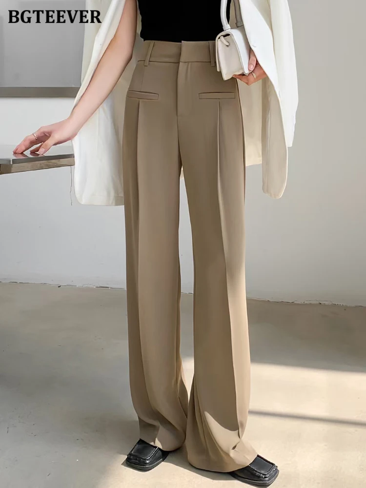 

BGTEEVER Fashion Straight Ladies Suit Pants Elegant High Waist Loose Solid Long Female Wide Leg Trousers 2022 New