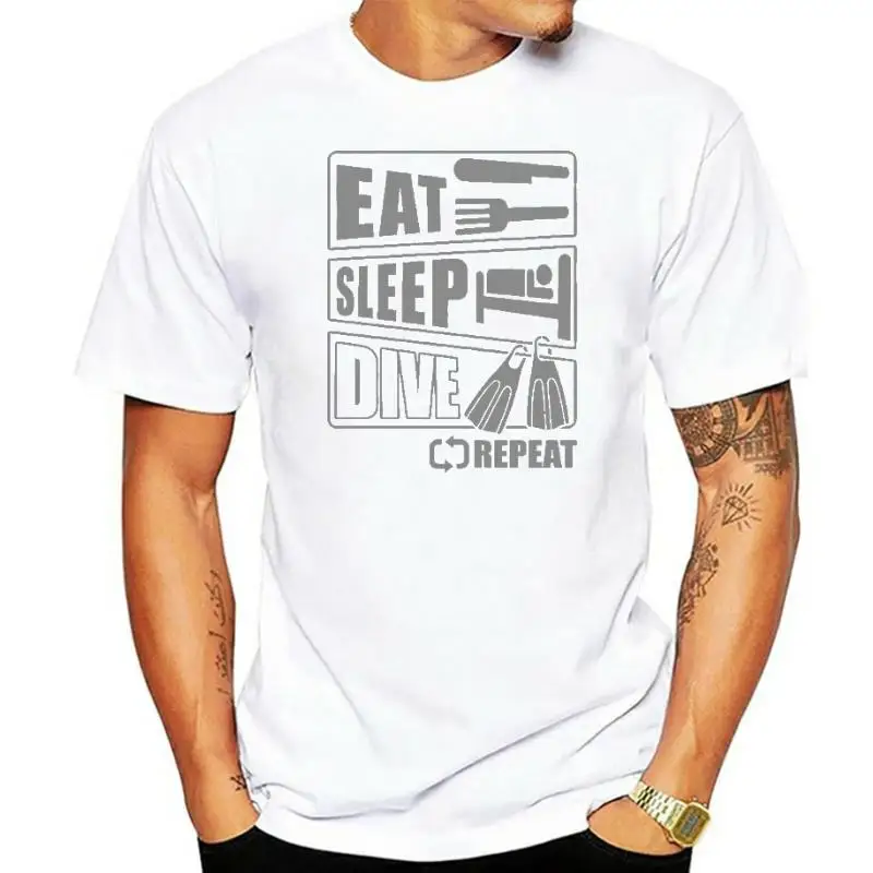 

Футболка мужская с надписью "Eat Sleep" и повторяющимся рисунком, тенниска для дайвинга с аквалангом, крутая майка для дайвинга, летняя одежда
