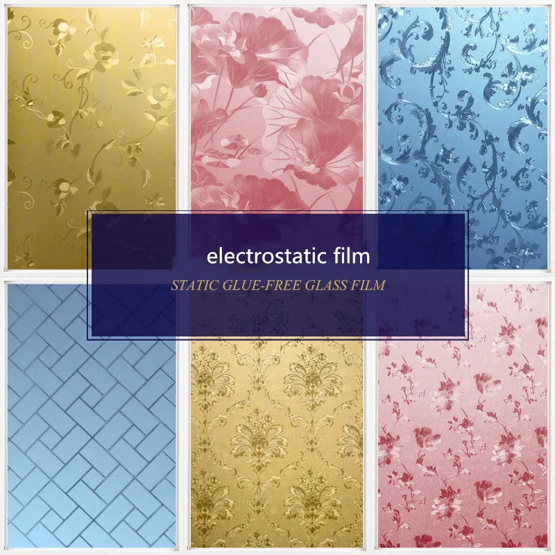 

Blue gold pink flower electrostatic frosted opaque window glass film anti-light bathroom door film shading kitchen window film