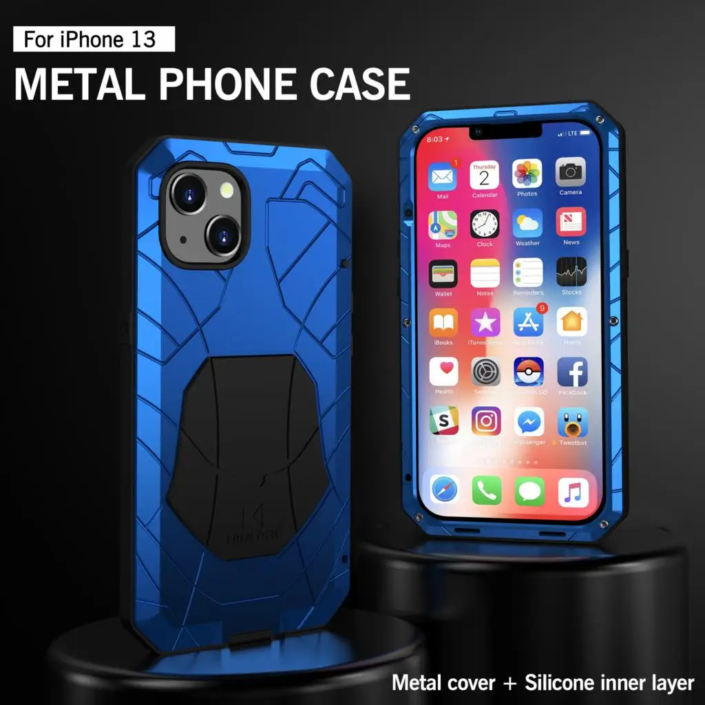 

Military Heavy Duty Case for iPhone 13/13 Pro/13 Pro Max/13Mini with Tempered Glass Aluminum Metal Shockproof Screen Protector