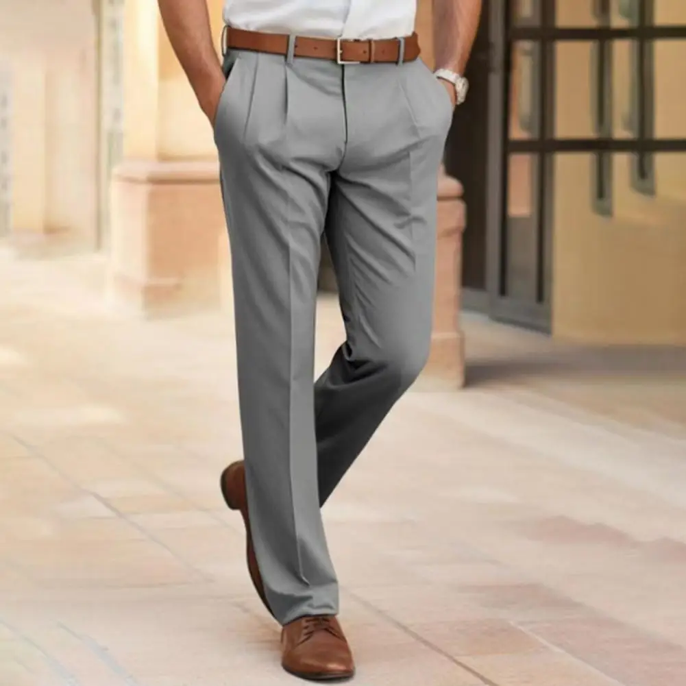 

Брюки на молнии мужские, офисные Классические приталенные Костюмные штаны, однотонные прямые деловые брюки со средней посадкой