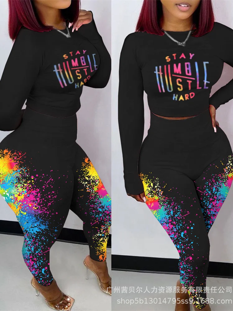 

Mandylandy Women Autumn Winter Tracksuit Outfits Letter Print Long Sleeve Crop Top High Waist Hip Lift Bodycon Pants 2 Piece Set