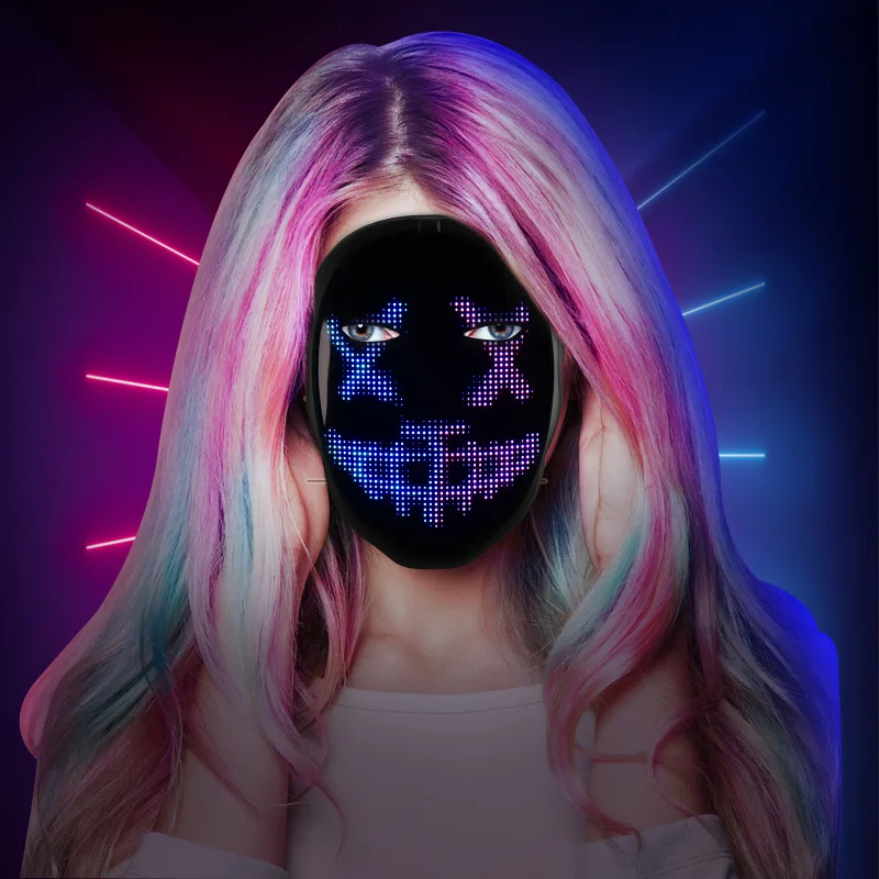 

RGB светильник ная световая маска с управлением через приложение и поддержкой Bluetooth, картинка «сделай сам», анимационный текст, для Хэллоуина...