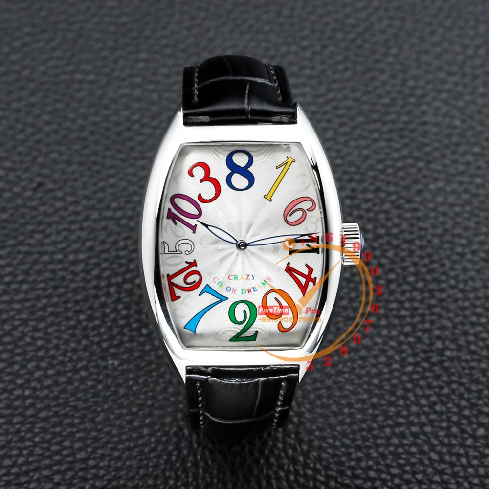 

Cintree Curvex Crazy Hour Automatic Mens Watch Steel Case Silver Color Dreams Dial Black Leather Swisstime Reloj Hombre 2023