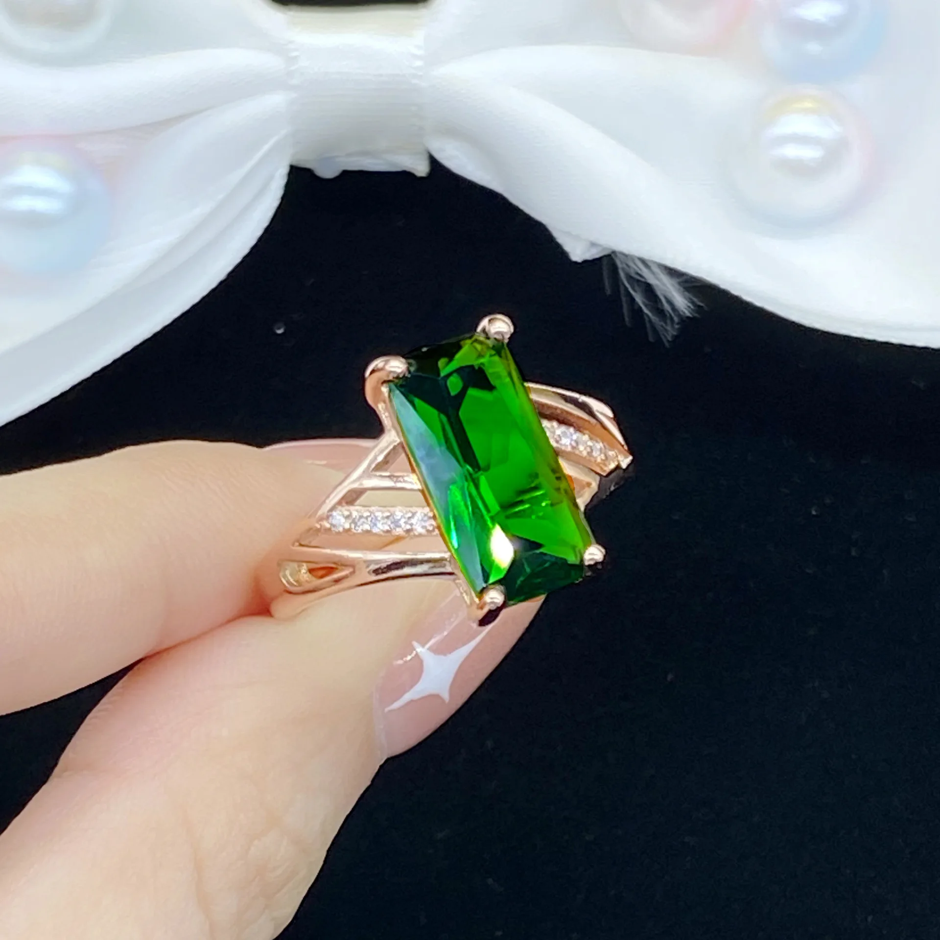 

Женское Открытое кольцо Caibao, роскошное характерное прямоугольное кольцо с имитацией изумруда, турмалина