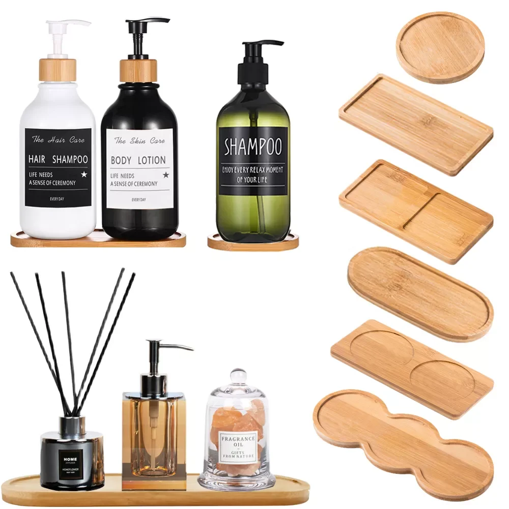 

NEW2023 Wooden Soap Dispenser Tray Vanity Countertop Bottles Organizer Holder Round Square Candles Jewelry Storage Tray for Bath