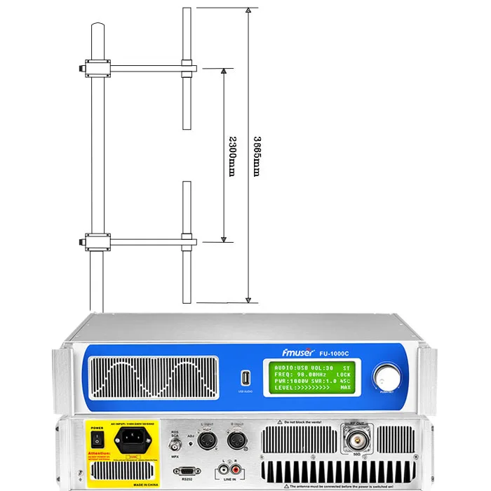 

FMUSER FU-1000C 1000W FM Transmitter + 2-Bay Dipole Antenna + 30M Coaxial Cable KIT