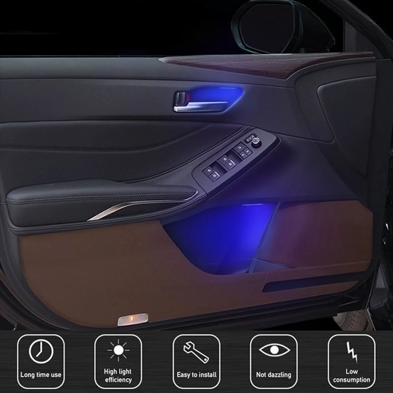 

4pcs Car Door Handle Decoration Lights Universal LED Lamp Ambient Light for Door Storage Boxes Interior Car Gadget Accessories