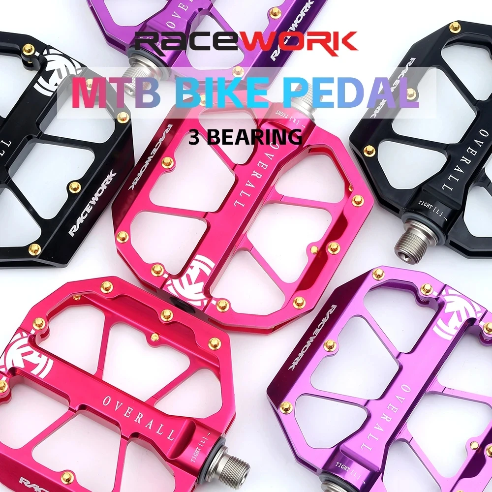 

RACEWORK горный велосипед педаль 3 Подшипника Алюминиевый сплав CNC Нескользящие плоские ноги MTB BMX дорожный велосипед педали