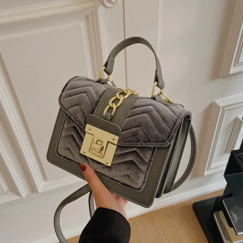 

Fashion Designer Women Tote Bag Lock Chain Luxury Handbag And Purses Corduroy PU Leather Female Shoulder Crossbody Messenger Bag