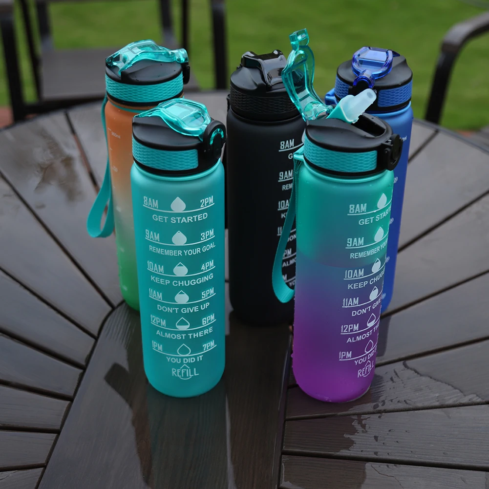 

1L Large Capacity Water Bottle Straw Cup Water Cup with Time Scale Outdoor Sports Climbing Cycling Drinking Cup