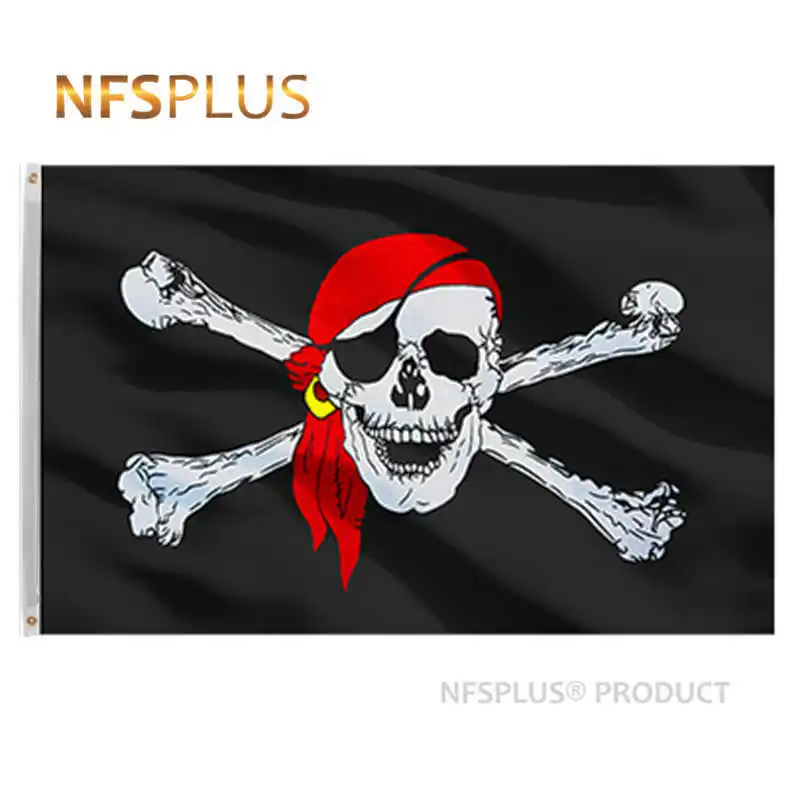 

Halloween Pirate Flag 90x150cm Polyester Red Scarf Skull Bones Printed Home Party Decorative Hanging Flying Black Flags Banners