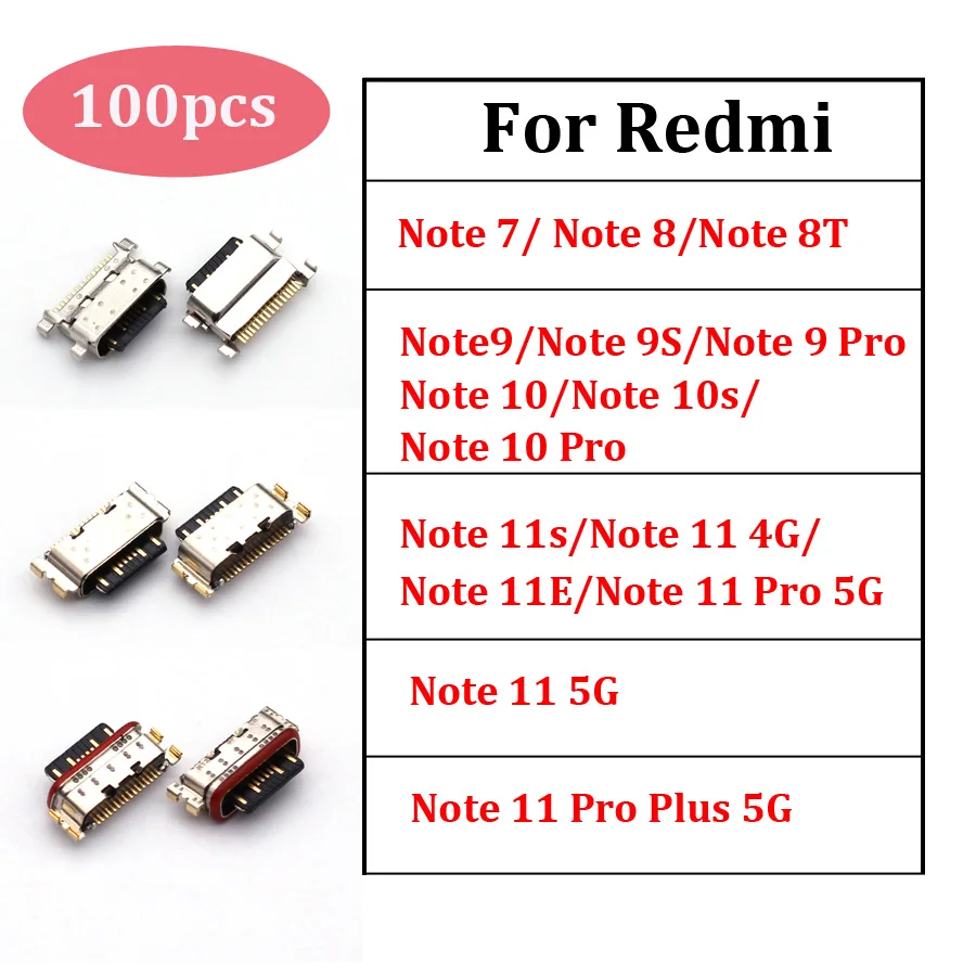 

100 шт. для Xiaomi Redmi Note 7 8 8T 10S 9S 9 10 11 Pro Plus 5G 11S 11E зарядное устройство Micro USB зарядный порт док-разъем