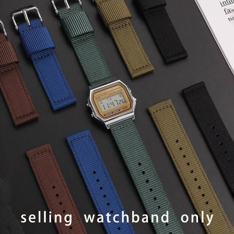 Холщовый ремешок для часов 18 мм Casio small gold nugget F-91W AQ230 A158WE A159 AE-1200 нейлоновый браслет
