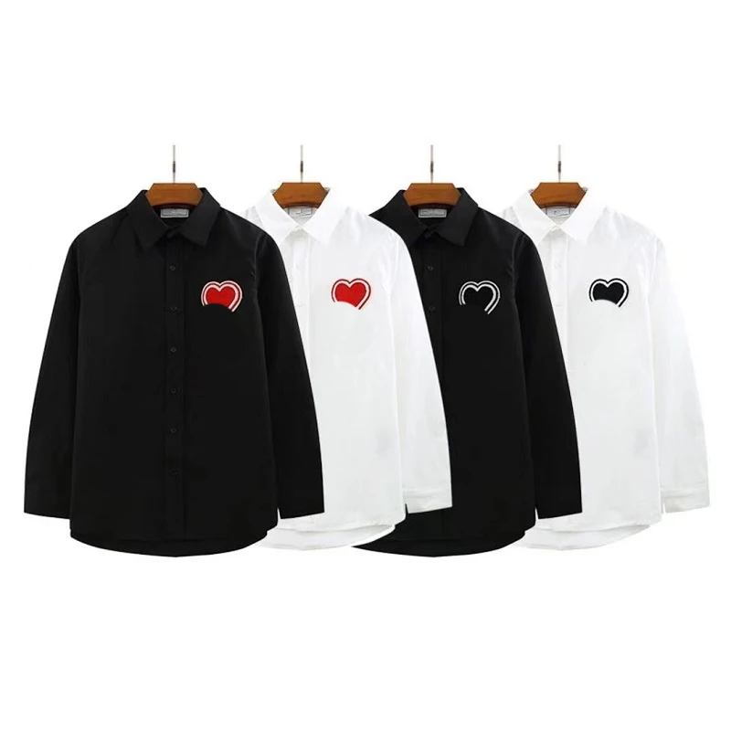 

2023 Autumn New Business Casual Men's Shirt Embroidered Heart Shirt South Korean Fashion Oversized Men's Shirt Women's Shirt