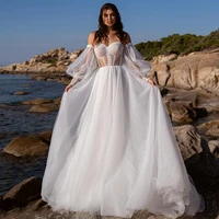 eightre sexy boho wedding dresses puff sleeve lace sweetheart bride dress 2022 beach a line wedding evening prom gowns plus size