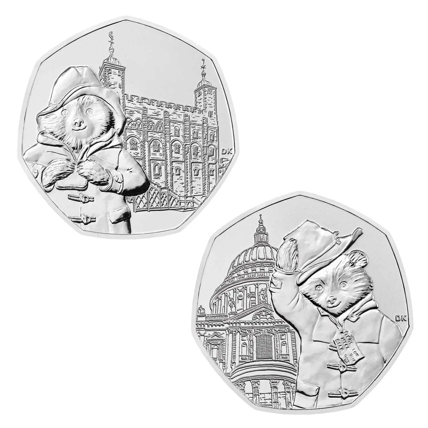 

2019 British 50 P Paddington Bear Commemorative Coin Coin Set 2 Pieces (Tower of London St. Paul's Cathedral)100% Original