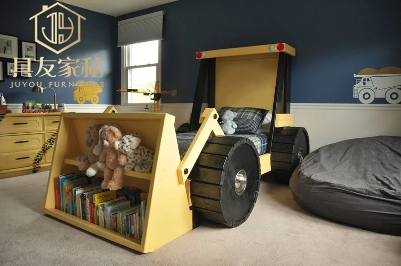 Детская мультяшная кровать из массива дерева для автомобиля экскаватора
