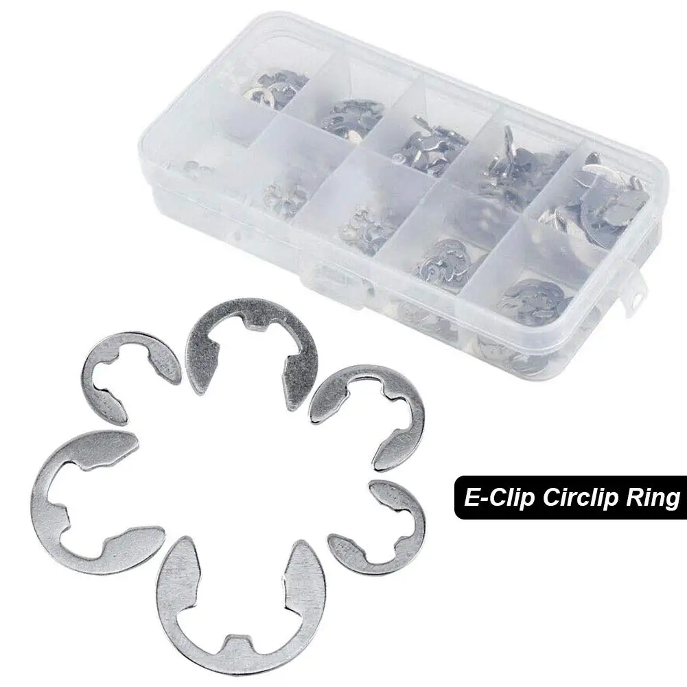 120/200pcs E-Clip External Retaining Ring Assortment Kit Stainless Steel Shaft Opening Snap Circlip Washer(M1.5mm-M10mm)