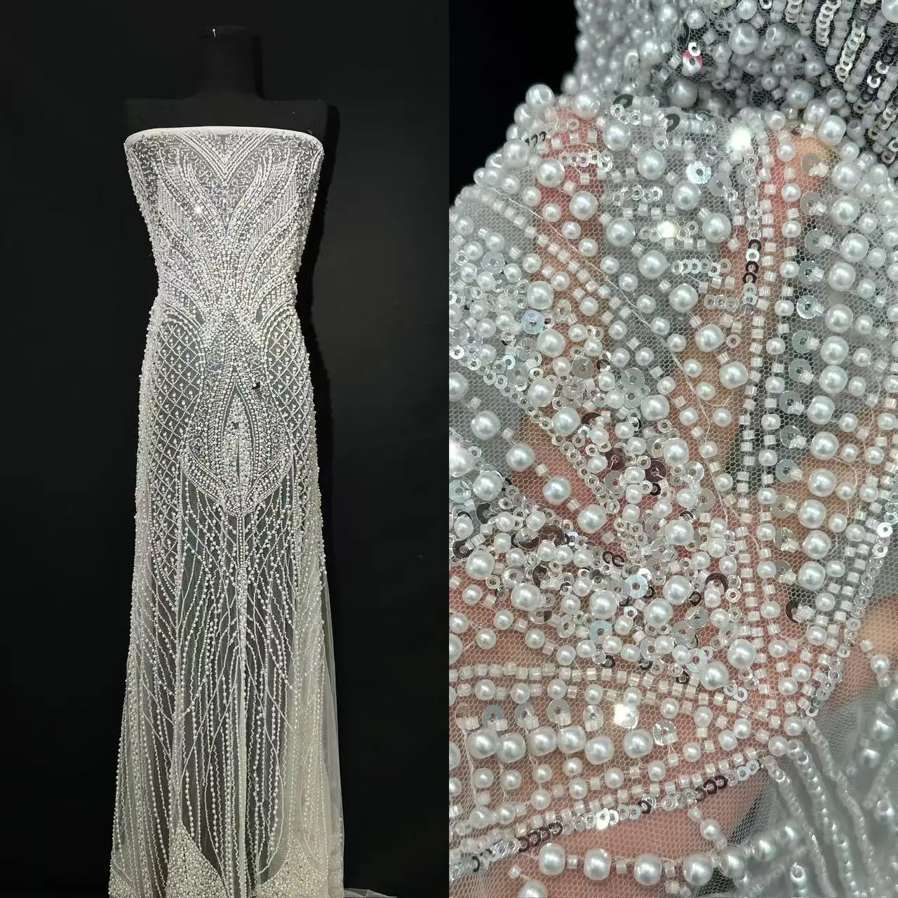 Роскошная африканская тяжелая кружевная ткань с бисером французская блестками