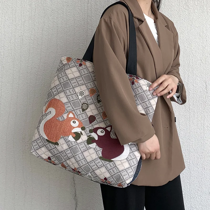 

British retro ladies canvas bag large-capacity portable mommy tote bag one-shoulder student class bag reusable shopping bag