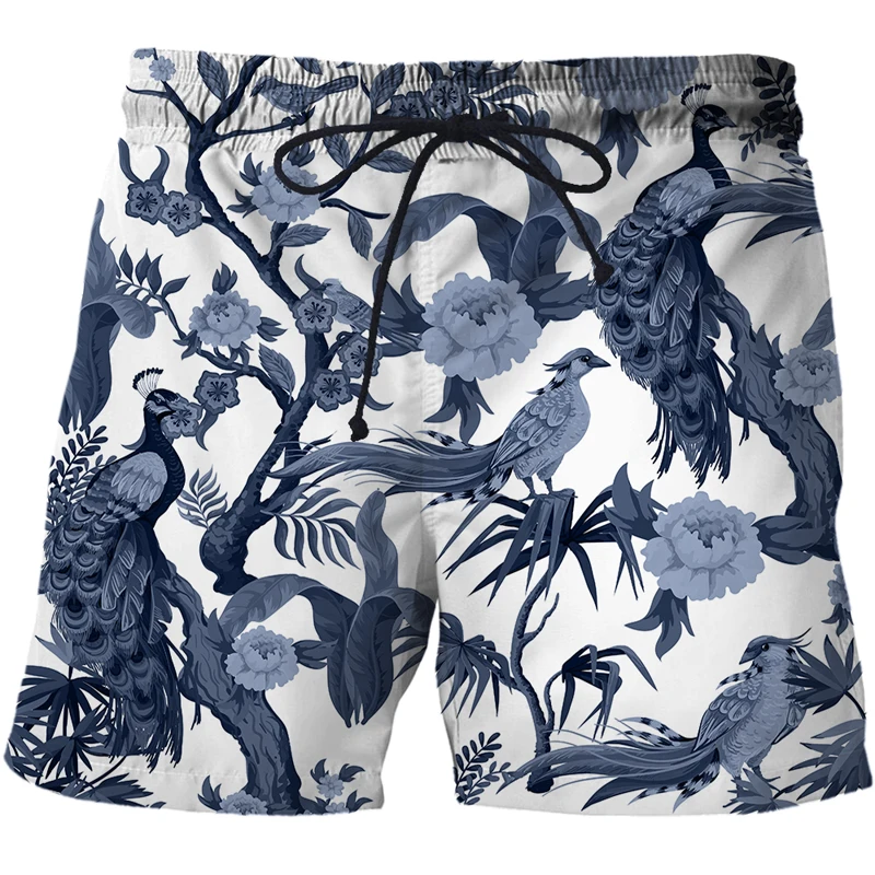 2022 3D Flower, bird and plant illustration Shorts Summer New Quick Dry Beach Swimming Shorts Men Hip Hop Short Pants Beach