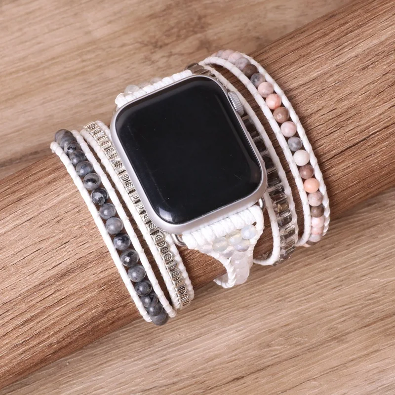 Bohemia Band for Apple Watchbands Mixed Color Natural Stone Leather Bracelet for Women and Men Leather Bracelet for Iwatch Serie