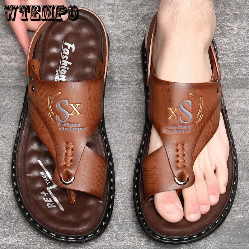 

Мужские сандалии WTEMPO, летняя Нескользящая пляжная обувь, мужские шлепанцы большого размера, повседневная одежда, сандалии, дышащие мужские летние сандалии