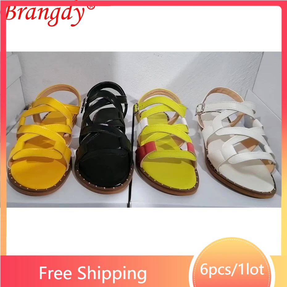 

6pairs Sandals Manufacturers Wholesale Women Sport Flat Buckle Slippers 2022 Summer Female Beach Slides Roman Shoes B9275