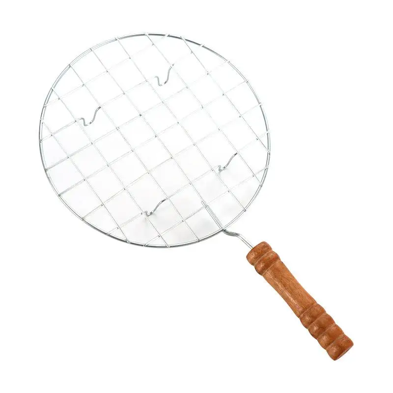 

Round Stainless Steel Barbecue Mesh Outdoor Camping Picnic Grilled Fish Grilled Meat Grilled Mesh Bold with Handle Grilling Tool