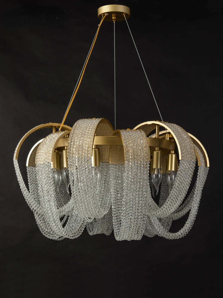 

Light Luxury Tassel Crystal Chandelier Lamp in the Living Room Post-Modern Dining-Room Lamp Bedroom Hotel Engineering Art Lamps