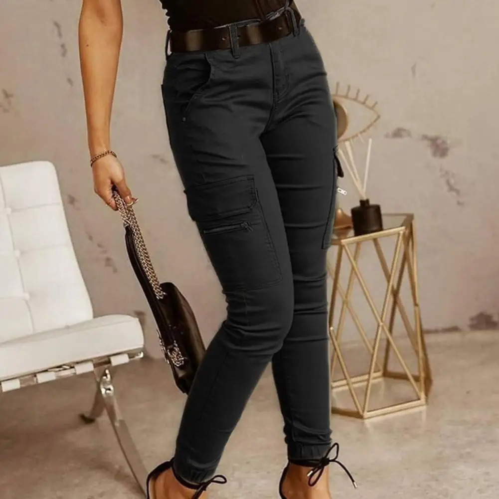 Stylish Office Lady Trousers Women Zipper Elegant Solid Color Ankle Tied Pants  Cargo Pants Comfy