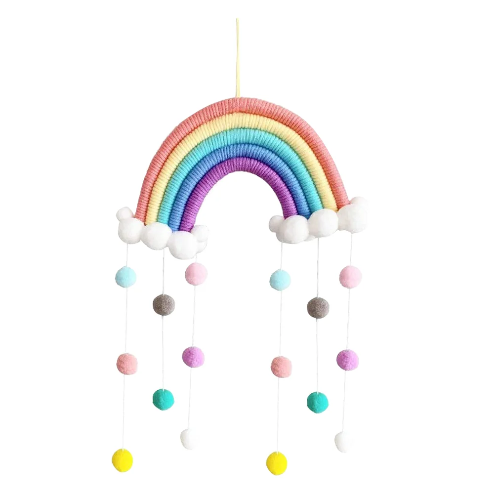 

Rainbow Wall Hanging Macrame Decor Cloud Room Nursery Pom Mobile Crib Woven Tapestry Baby Garland Ceiling Ornament Kids Tassel
